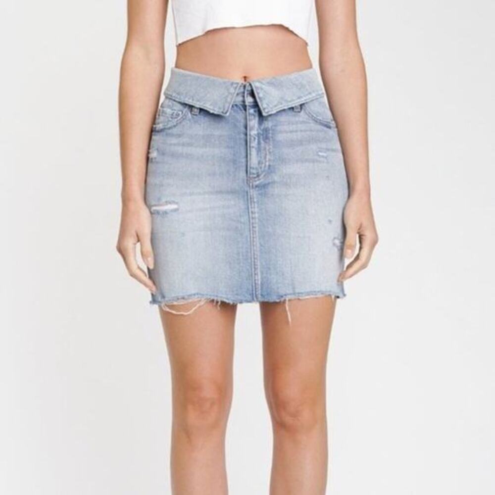 Revolve PISTOLA Size 24 Sierra Fold Over High Waist Distressed Denim Skirt‎